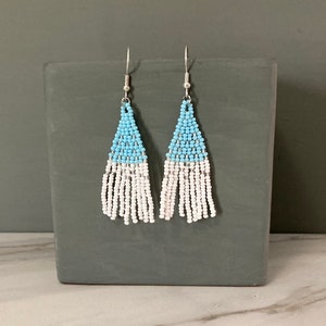 Ombre Earrings, Bead Fringe Earrings, Beaded Statement Earrings, Earrings for Women, Blue Earrings, Beaded Jewelry, Gift for Women