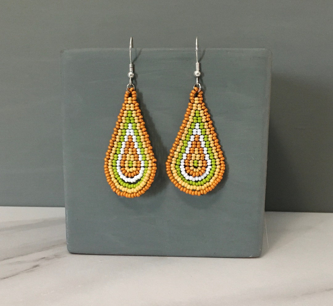 Teardrop Beaded Earrings Large Statement Earrings Seed Bead Etsy