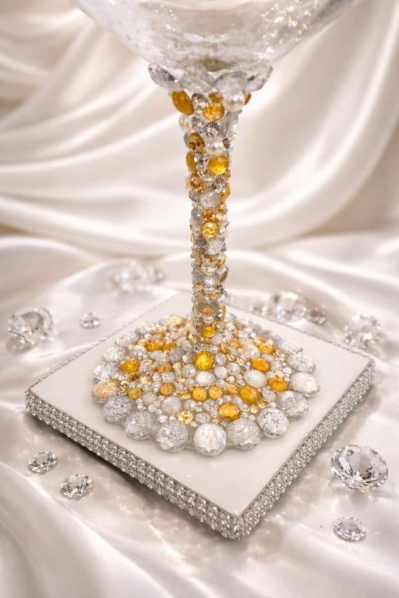 Handmade Jeweled Wine Glass: Rhinestone Crystal Stemware, Bling Birthday  Gift