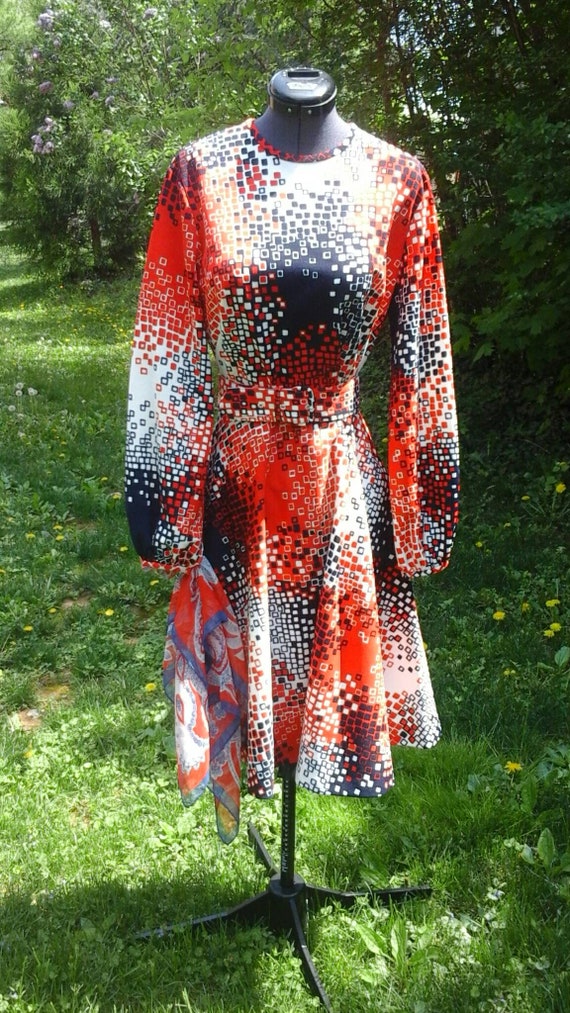 Vintage Toni Todd Mod Dress M Red White Blue