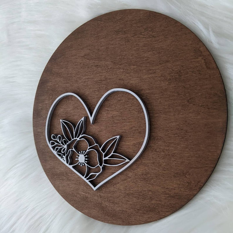 Wooden Valentine/'s Day Sign Modern Heart Sign Floral Heart Valentine/'s Day Decor
