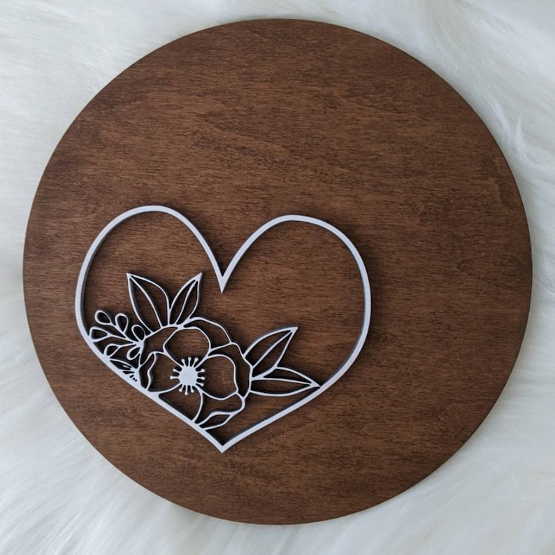 Wooden Valentine/'s Day Sign Modern Heart Sign Floral Heart Valentine/'s Day Decor