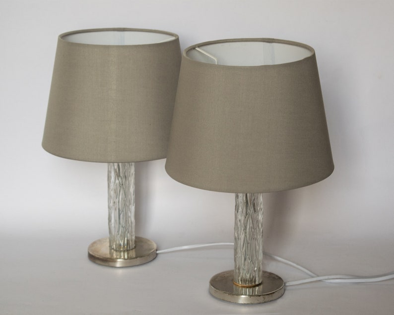 Set Of 2 Vintage German Kaiser Leuchten Table Lamps Idell Ice Glass Chrome Regency 1970s Eisglas Mid Cenruty Design Home Interior Nightstand