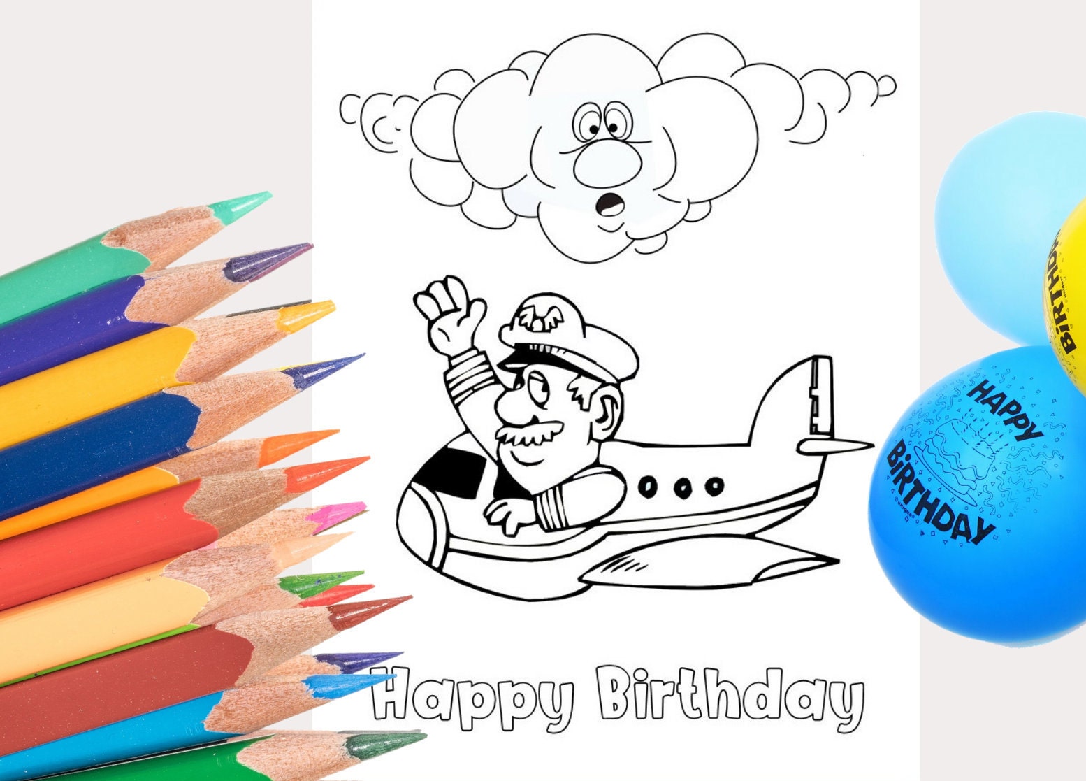 Plane Birthday Coloring Page Printable Airplane Birthday Party - Etsy ...