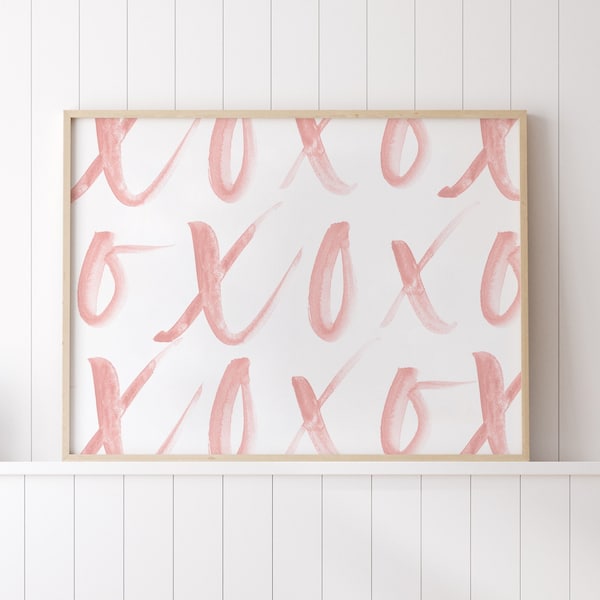 XOXO Print, Blush Pink Nursery Printable Wall Art, Valentines Day Print, Girls Room Decor, Valentines Day Decor, Watercolor painting poster