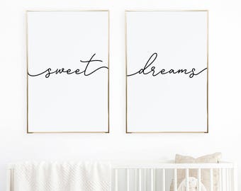 Sweet Dreams Print, Printable Wall Art, Nursery Print, Set of 2 prints, Minimalist poster, Above bed art, Above crib decor, Bedroom wall art