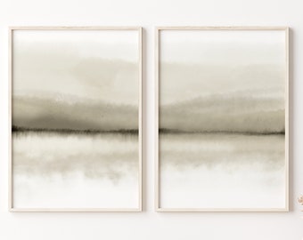 Set of 2 prints, Printable art, Minimalist Landscape Print, Beige Art, Abstract landscape print, Calming watercolor painting