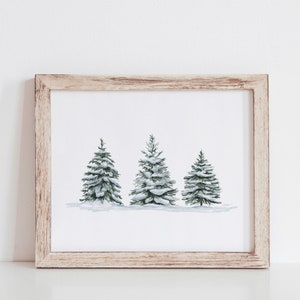 Snowy Trees Winter Print, Winter Printable Wall Art, Winter Landscape Painting, Christmas Tree Print, Evergreen Tree Winter Wall Art, Poster