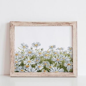 Daisy Print, Floral Spring Print, Spring Printable Wall Art, Easter Decor, Retro Flower Watercolor Painting, 70s Vintage Style, Summer Print