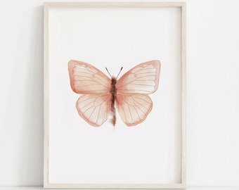 Nursery Butterfly Print, Butterfly printable art, Blush Pink Pastel butterfly, Watercolor Butterfly Painting, Girls Room Printable, Insect