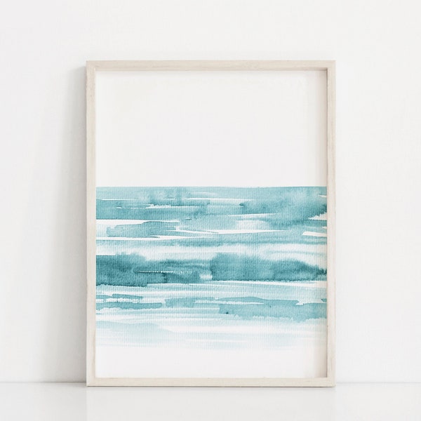 Ocean Print, Beach Print, Watercolour Printable Art, Abstract Wave Print, Tropical Print, Living Room Wall Art, Blue Wall Art, Waves