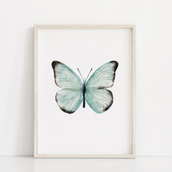 Blauer Türkis Schmetterling Print, druckbare Kunst, Aquarell Malerei, Boho Print, Natur Print, moderne Malerei, große Wandkunst, moderne Wanddekor