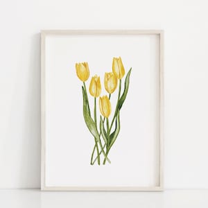 Impression de tulipe jaune, art mural imprimable de tulipe, art de mur de ressort, affiche de fleur, impression de tulipe de ressort, décor de mur de Pâques,