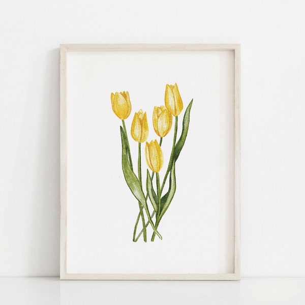Yellow Tulip Print, Tulip Printable Wall Art, Spring Wall Art, Flower Poster, Spring Tulip Print, Easter Wall Decor,