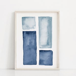 Impressão abstrata azul, arte índigo para impressão, pintura abstrata em aquarela, impressão costeira, download digital instantâneo, arte de parede grande