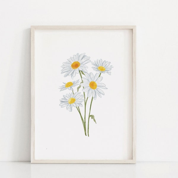 Daisy Print, Daisy Printable Wall Art, Daisy Wall Art, Flower Poster, Boho Girls Room Print, Daisy Nursery Wall Decor, Wildflower Botanical