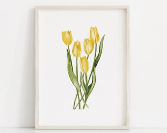 Yellow Tulip Print, Tulip Printable Wall Art, Spring Wall Art, Flower Poster, Spring Tulip Print, Easter Wall Decor,