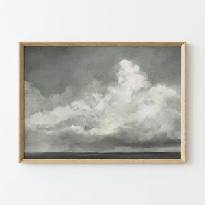 Grey Cloud Print, Stormy Sky Landscape Print, Printable Wall Art, Vintage Landscape Print, Neutral Wall Art, Grey Cloud Oil Painting
