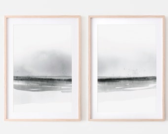 Grey Ocean Print Set, Beach Print, Coastal print, Set of 2 Prints, Printable art, Neutral Wall art, Seascape painting