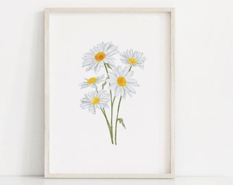Daisy Print, Daisy Printable Wall Art, Daisy Wall Art, Flower Poster, Boho Girls Room Print, Daisy Nursery Wall Decor, Wildflower Botanical