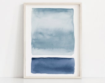 Blue Abstract Print, Indigo Printable Art, Watercolor Abstract Painting, Coastal Print, Ocean Print, Instant Digital Download,Large Wall Art