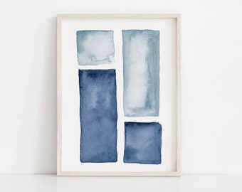 Blue Abstract Print, Indigo Printable Art, Watercolor Abstract Painting, Coastal Print, Instant Digital Download, Large Wall Art