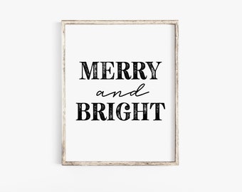 Christmas Print, Christmas Decor, Printable Wall Art, Holiday Decor, Christmas Printable, Holiday Wall Art, Rustic Decor, Merry and Bright