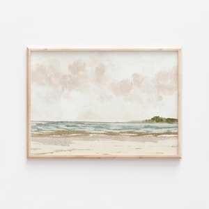 Ocean Print, Beach Print, Neutral Landscape Print, Printable Wall Art, Coastal Print, Lake Art, Seascape Oil Painting, Summer Print