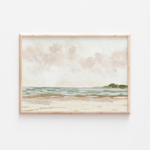 Ocean Print, Beach Print, Neutral Landscape Print, Printable Wall Art, Coastal Print, Lake Art, Seascape Oil Painting, Summer Print