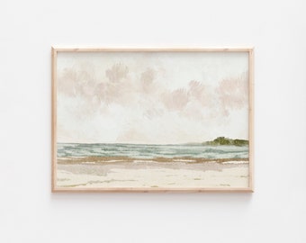Ocean Print, Beach Print, Neutral Landscape Print, Printable Wall Art, Coastal Print, Lake Art, Seascape Oil Painting, Summer Print