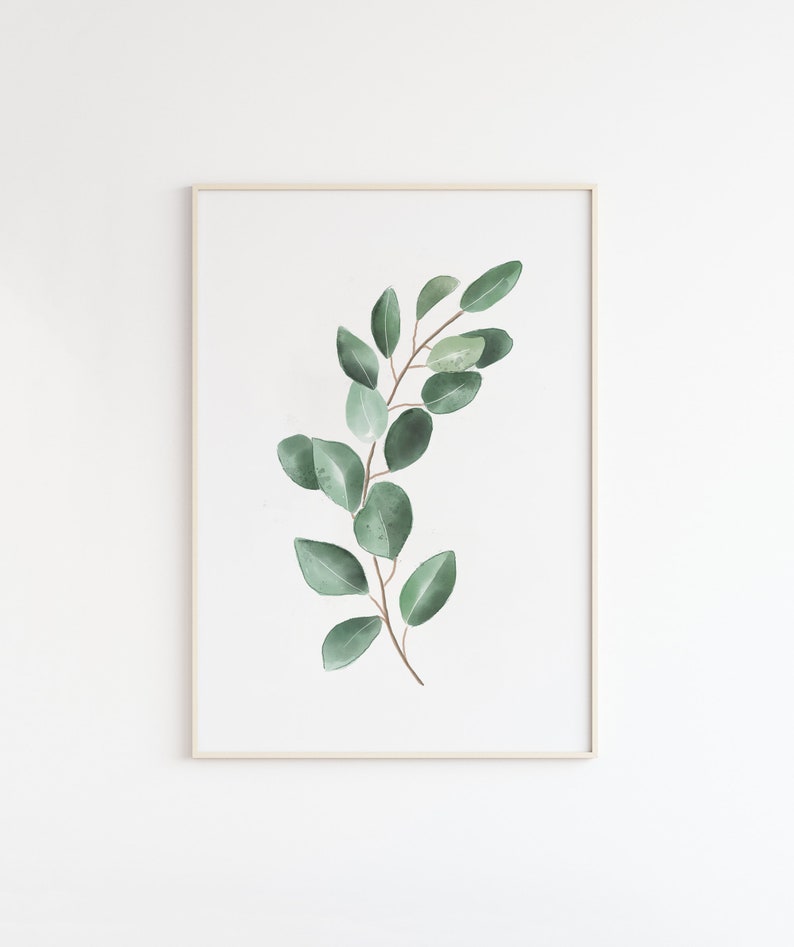 Eucalyptus Print, Botanical Print, Printable Wall Art, Eucalyptus Watercolor, Minimalist Print, Leaf Print, Botanical Wall Decor image 1