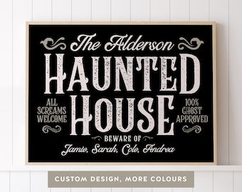 Custom Halloween Print, Haunted House Halloween Decor, Printable Wall Art, Vintage Victorian Personalized Family Halloween Decoration Sign,