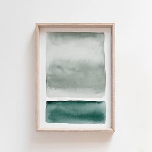 Bedroom Wall Art, Green Watercolor Painting, Watercolor Printable Art, Large Abstract Art, Geometric Wall Art, Emerald Green Decor, Modern