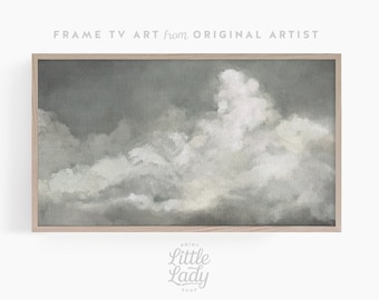 Cloud Frame TV Art, Stormy Grey Cloud Frame TV artwork, Vintage Style Oil Painting, Neutral TV frame art, Frame tv art painting