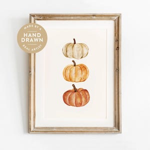 Herfstdecoratie met pompoenprint, printbare muurdecoratie met pompoenen, aquarelverfschilderij van een pompoen, herfstmuurdecoratie, rustieke herfstprint, landelijke herfststijl
