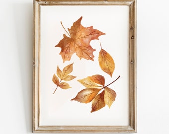 Watercolour Falling Leaves Fall Print, Fall Printable Art, Rustic Print, Fall Wall art, Fall decor, Autumn Print, Fall Sign, Fall painting