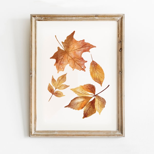 Watercolour Falling Leaves Fall Print, Fall Printable Art, Rustic Print, Fall Wall art, Fall decor, Autumn Print, Fall Sign, Fall painting