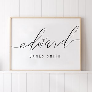 Op de afbeelding: Een ingelijst afdruk met de naam "Edward" geschreven in cursief schrift. Onder de naam staat de tekst "JAMES SMITH".