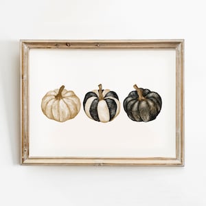 Schwarz Beige Kürbis Malerei Halloween Dekor, druckbare Wandkunst, Gothic Kürbis Druck, Herbst Poster, handgezeichnetes modernes Herbst Dekor