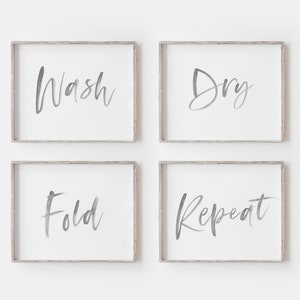 Set of 4 Laundry Room prints, Printable Art,Laundry Room Signs, Laundry Room Decor, Laundry Room Art, Wash Dry Fold Repeat image 1