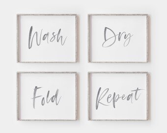 Set of 4 Laundry Room prints, Printable Art,Laundry Room Signs, Laundry Room Decor, Laundry Room Art, Wash Dry Fold Repeat