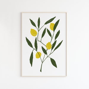 Lemon Branch Boho Printable, Lemon tree Print, Kitchen Wall Decor, Kitchen Wall Art, Lemon Printable Art, Fruit Poster, Botanical Print image 1
