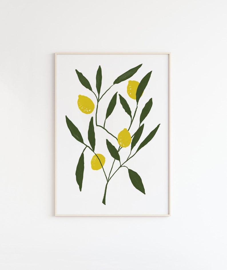 Lemon Branch Boho Printable, Lemon tree Print, Kitchen Wall Decor, Kitchen Wall Art, Lemon Printable Art, Fruit Poster, Botanical Print image 1