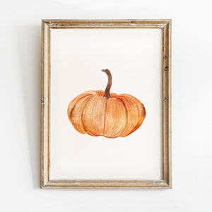 Stampa di zucca arancione, stampe autunnali di zucca dell'acquerello, arte della parete stampabile, decorazioni per feste autunnali, decorazioni per pareti autunnali, stampabili di Halloween