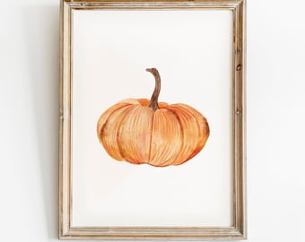 Orange Pumpkin Print, Watercolour Pumpkin Fall Prints, Printable Wall Art, Fall Party Decor, Autumn Wall Decor, Halloween Printables