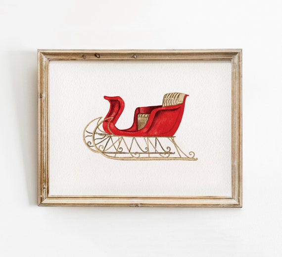 Vintage Red Santa's Sleigh Print Christmas Printable Wall - Etsy