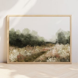 Nature Landscape Print, Summer Landscape Printable Wall Art, Country Cottage Trail Oil Painting, Muted Vintage Inspired Farmhouse Decor
