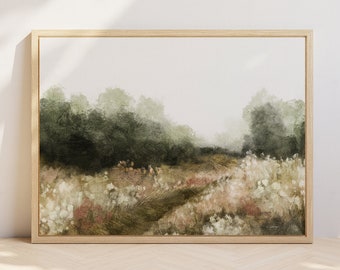 Nature Landscape Print, Summer Landscape Printable Wall Art, Country Cottage Trail Oil Painting, Muted Vintage Inspired Farmhouse Decor