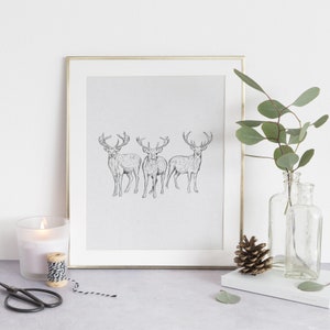 Reindeer Drawing Print Christmas Decor, Neutral Winter Printable Wall Art, Hand Drawn Deer Sketch Animal Poster, Vintage Style Holiday image 6