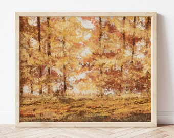 Fall Landscape Print, Fall Forest Landscape Printable Wall Art, Fall Trees Wall Art, Autumn Landscape Oil Painting, Country Farmhouse Print,